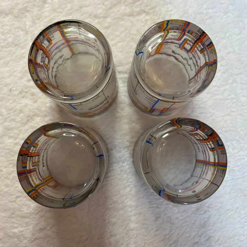 4 RARE BILL BLASS New‎ York City Subway Manhattan Map Whiskey Bourbon Glasses